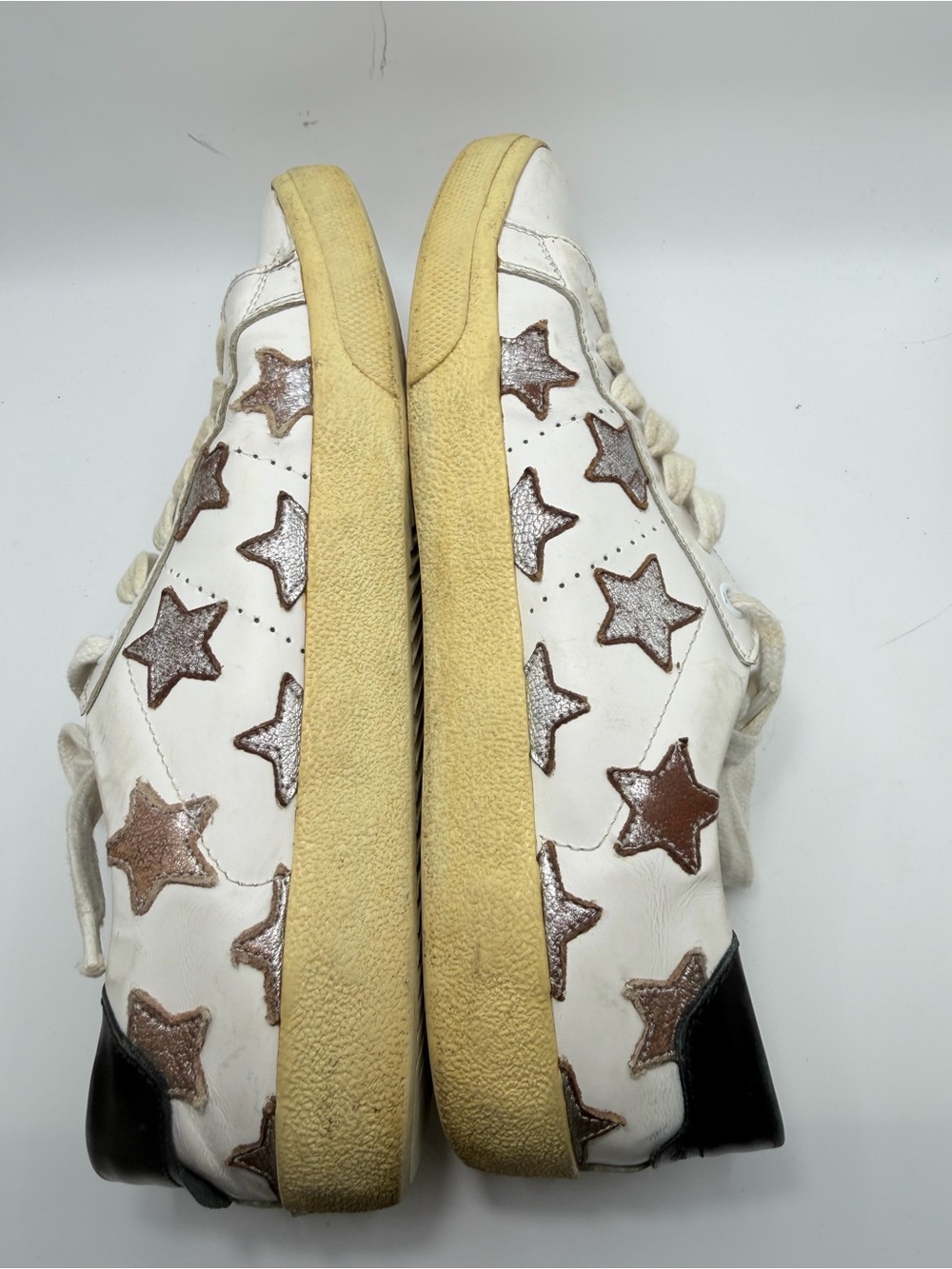 Saint Laurent White Leather Sneakers with Bronze Star Accents - Picture 5 of 13